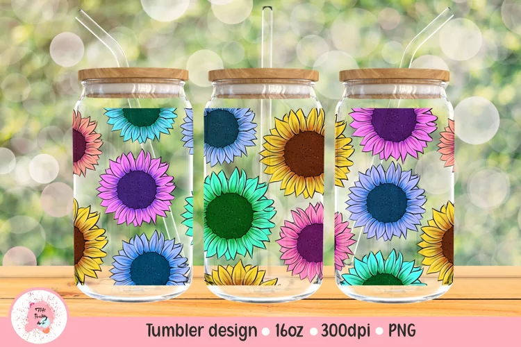 Libbey Glass Template Colorful Sunflowers for 16 oz