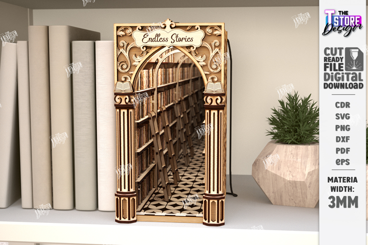 Library Booknook with Infinity Mirror Laser Cut | Home Decor
