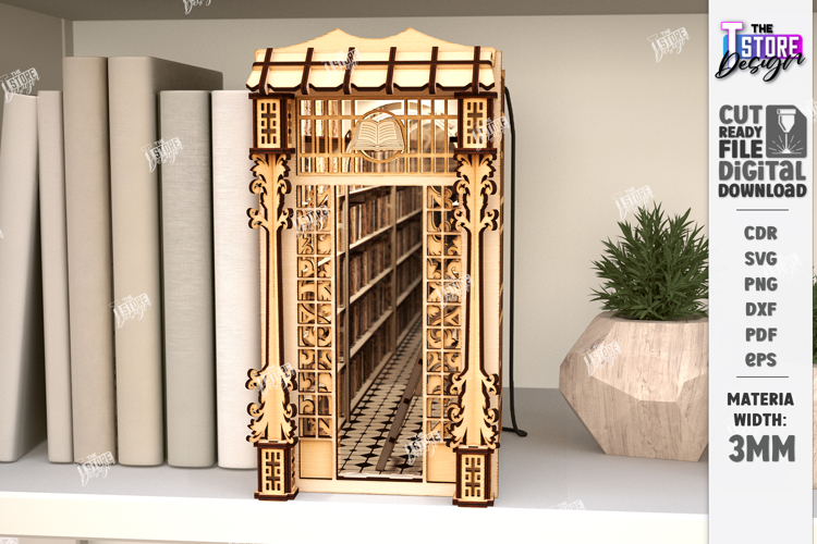Library Booknook with Infinity Mirror Laser Cut | Home Decor