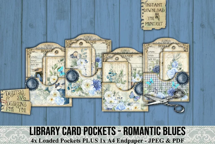 Romantic Blues Library Pockets | Shabby Chic