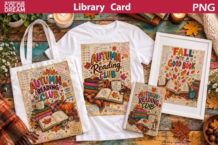 Autumn Reading Club | Vintage Fall Library Card Sublimation example image 1