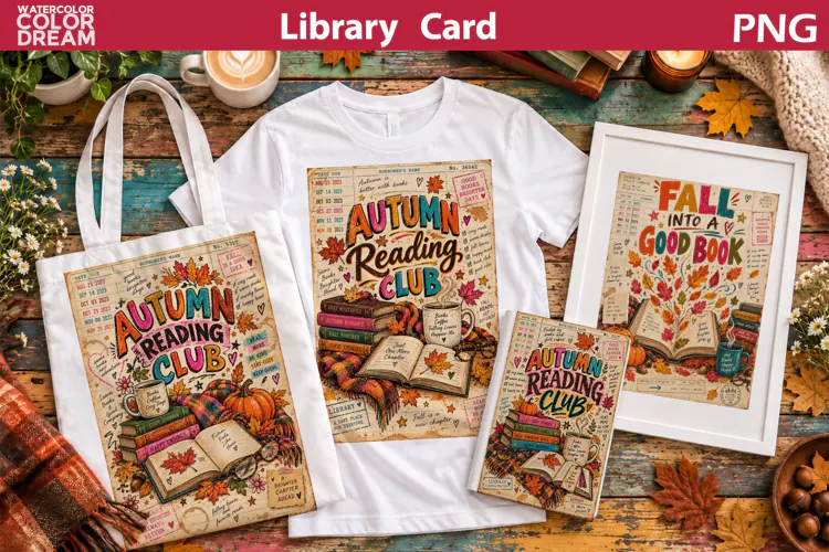 Autumn Reading Club | Vintage Fall Library Card Sublimation