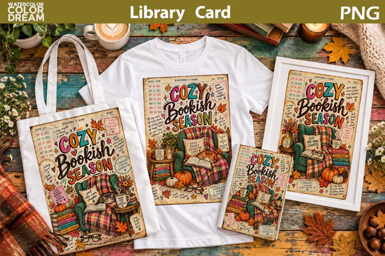 Cozy Bookish Season | Vintage Fall Library Card Sublimation