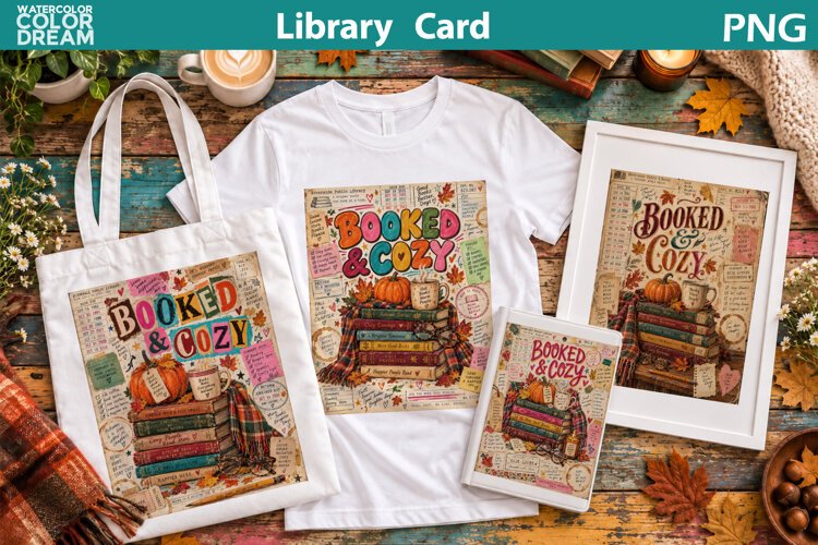 Booked and Cozy Library Card | Fall Sublimation example image 1