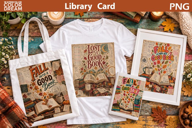 Retro Library Card Sublimation | Fall Book Quotes example image 1
