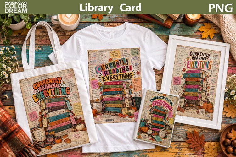Vintage Library Card Sublimation | Fall Book Quotes example image 1