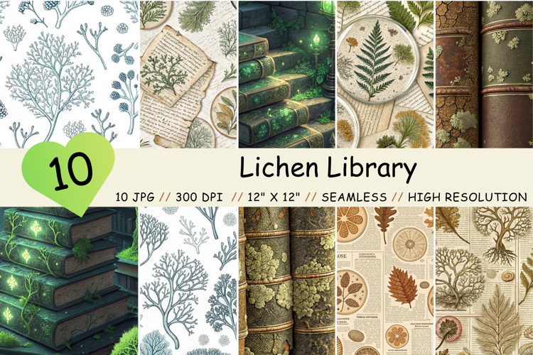 Lichen Library Digital Paper, Seamless Pattern