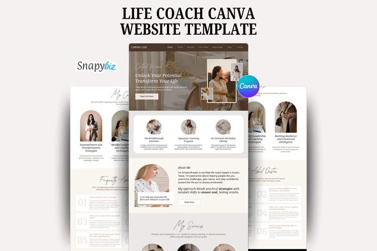 Life Coach Canva Website Editable Template