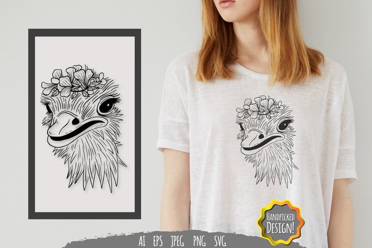 Ostrich Boho Illustration SVG example image 1