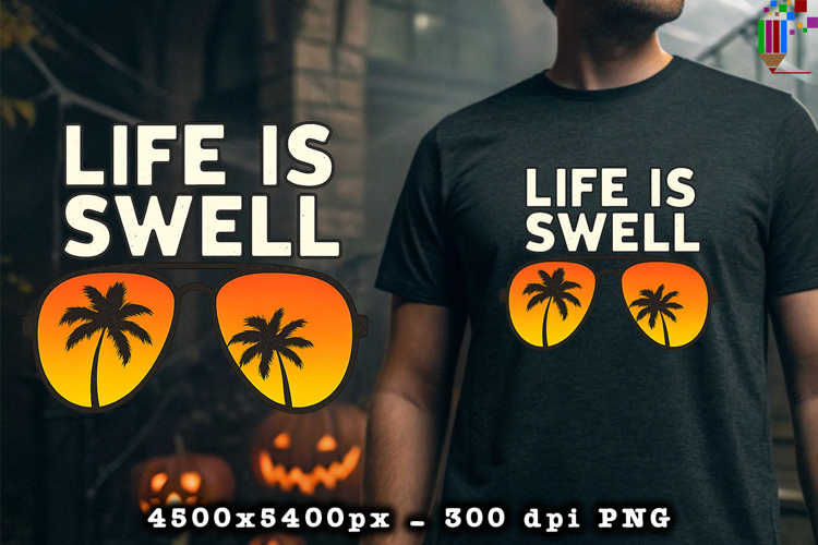 Life Is Swell PNG Tropical Palm Tree Summer Beach Design