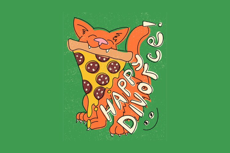 Life Events Cards Joyful Cat and Pizza Illustration example image 1