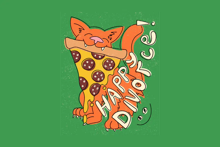 Life Events Cards Joyful Cat and Pizza Illustration