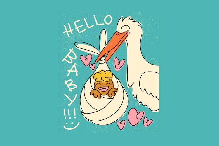 Life Events Hello Baby Card Stork Illustration example image 1