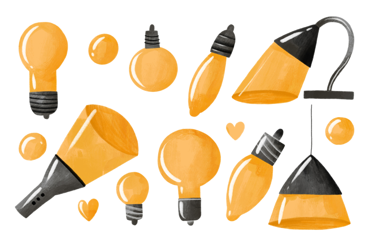 Light Bulb Equipment. Electricity Hand Drawn Watercolor