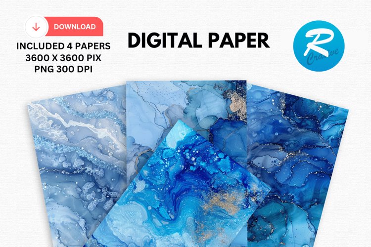 Light Blue Alcohol Ink Digital Paper, Alcohol Ink Background