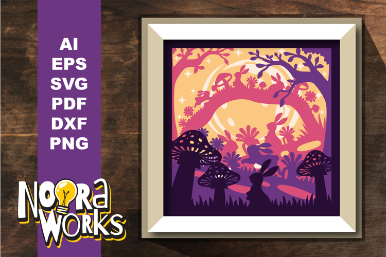 Light Box Easter Bunny In A Magical Forest SVG