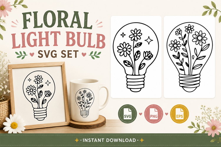 2 Floral Light Bulb SVG PNG