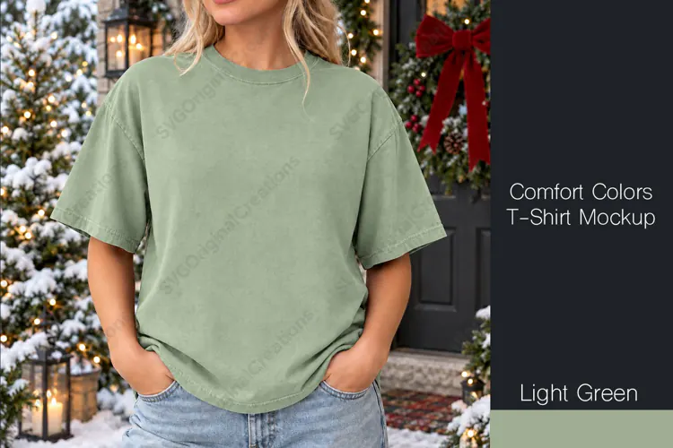 Comfort Colors 1717 t-shirt mockup - Light Green Color
