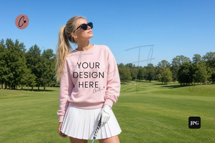 Preppy Golf Light Pink Sweatshirt Model Mockup