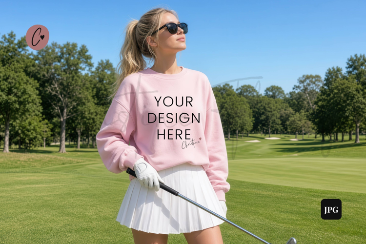 Preppy Golf Light Pink Sweatshirt Model Mockup