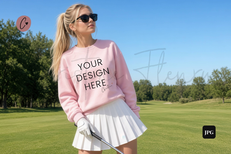 Preppy Golf Light Pink Sweatshirt Model Mockup