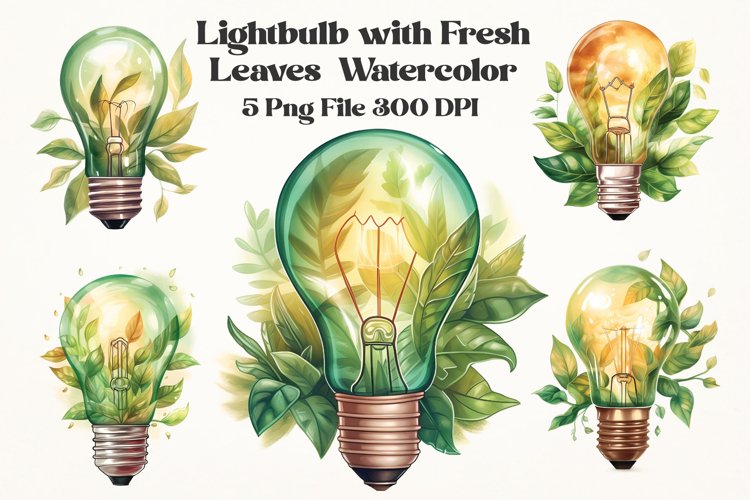 Lightbulb from Fresh Leaves Watercolor Sublimation Bundle example image 1