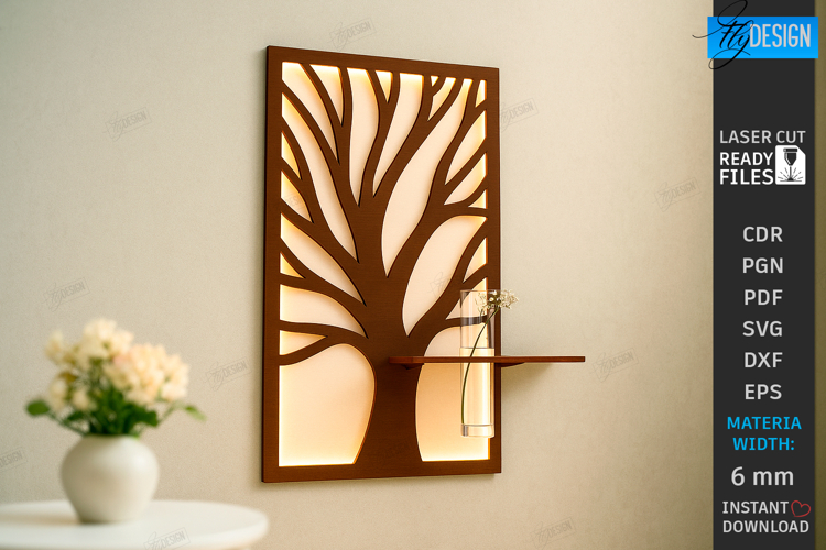 Lighted Wall Flower Holder Laser Cut | Modern Wall Art | CNC