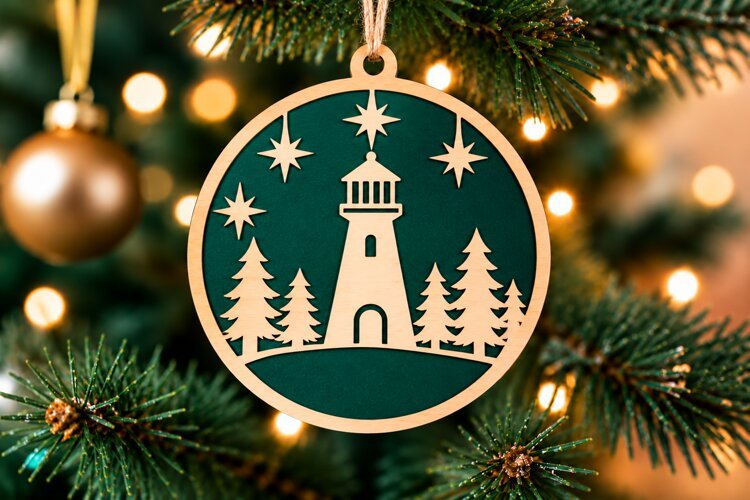 Lighthouse Christmas Ornament Laser Cut SVG example image 1