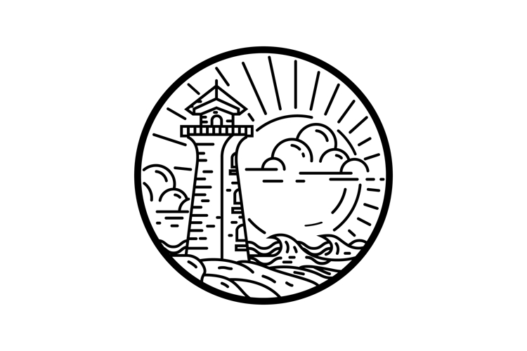 Minimalist Line art Lighthouse Logo with Ocean