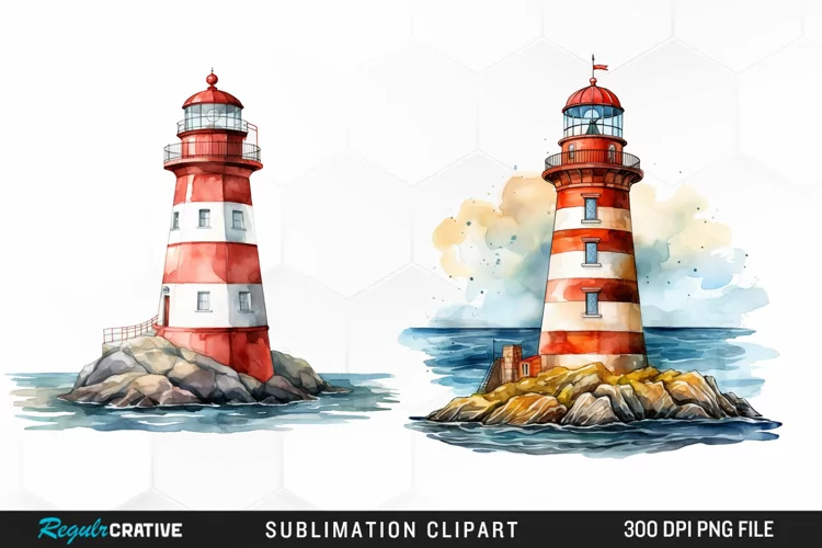 Watercolor Lighthouses Sublimation PNG Clipart