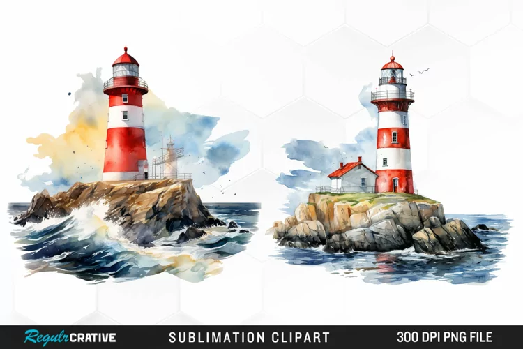 Watercolor Lighthouses Sublimation PNG Clipart