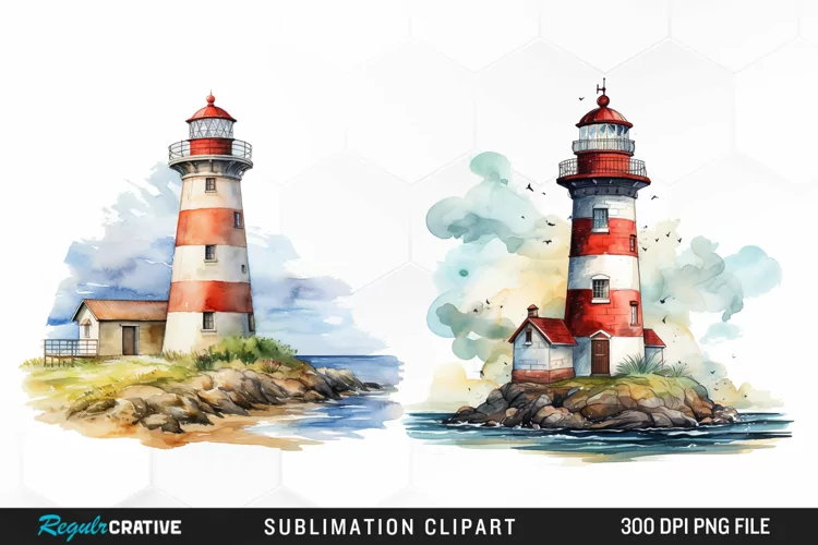 Watercolor Lighthouses Sublimation PNG Clipart