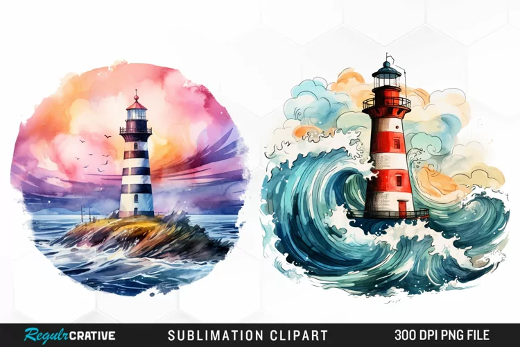 Watercolor Lighthouses Sublimation PNG Clipart
