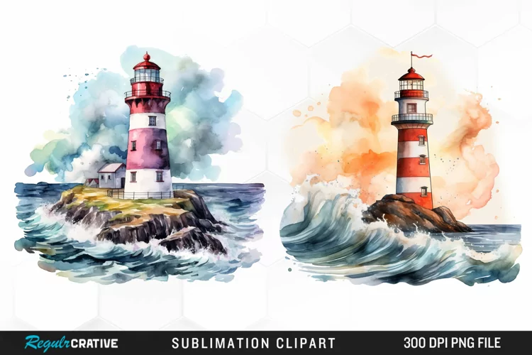 Watercolor Lighthouses Sublimation PNG Clipart