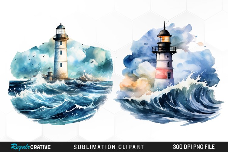 Watercolor Lighthouses Sublimation PNG Clipart example image 1