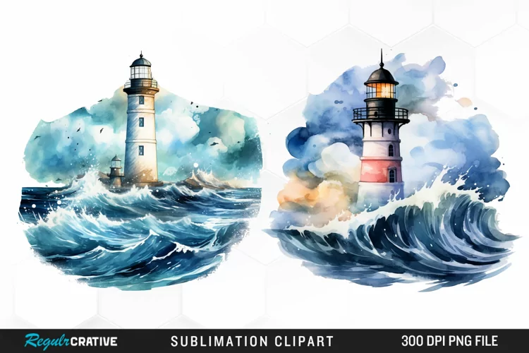 Watercolor Lighthouses Sublimation PNG Clipart