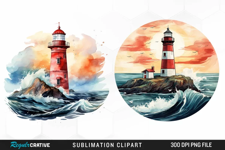 Watercolor Lighthouses Sublimation PNG Clipart