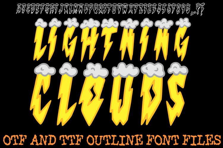 Lightning Clouds Thunderbolt Lettering ABC Electric Font