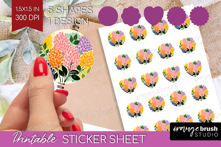 Lilac Modern Floral Round Sticker Sping Flower Printable