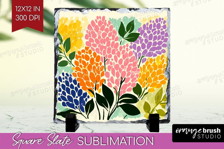 Lilac Modern Floral Slate PNG Sping Flower Square Slate