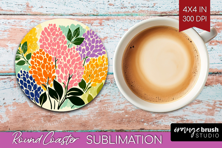 Lilac Modern Floral Round Coaster Sping Flower Coaster PNG