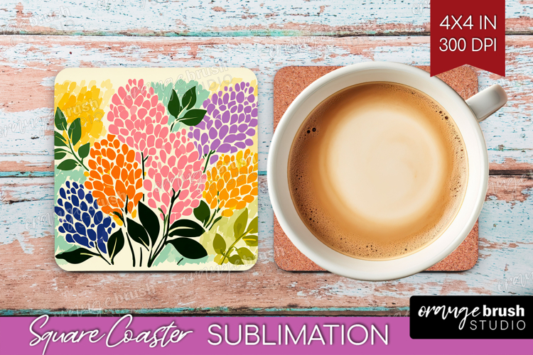 Lilac Modern Floral Square Coaster Sping Flower Coaster PNG