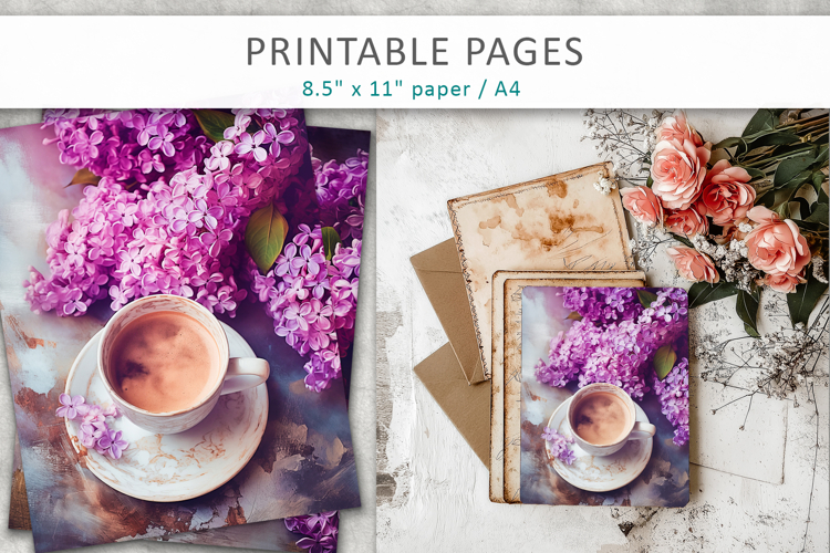 coffee and lilac flowers junk journal printables