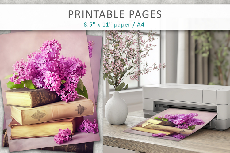 lilac flowers junk journal, digital paper