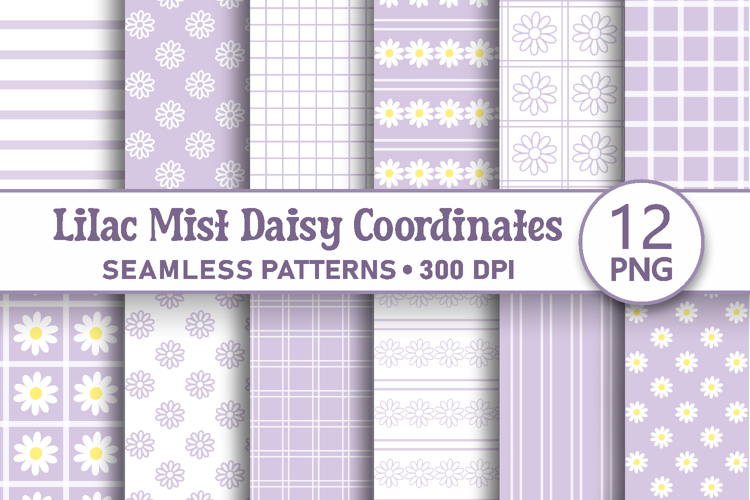 Lilac mist daisy seamless patterns Digital paper png bundle