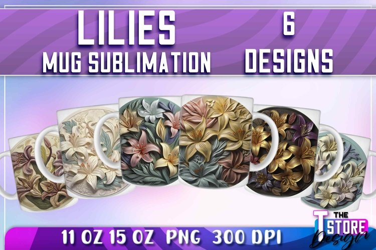 Lilies Mug Sublimation | 11oz 15oz |Lilies Mug Wrap PNG v.2 example image 1
