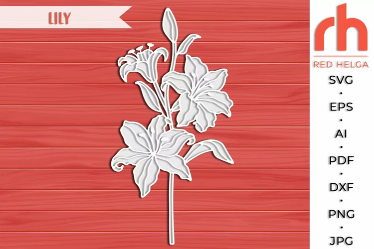 Lily SVG, Layered Flower Cut File, Branch Silhouette, Garden