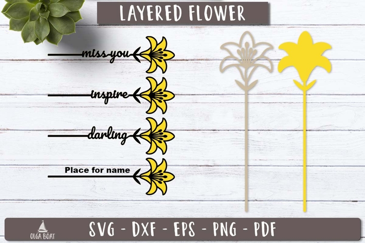 Lily Flower Name SVG 3d Layered Laser Cut