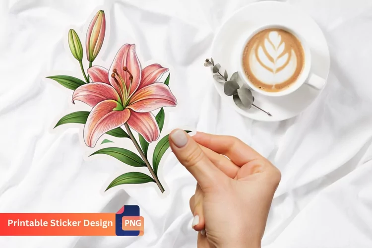 Lily Flower Sticker, Floral Sticker, Lily Blossom Art