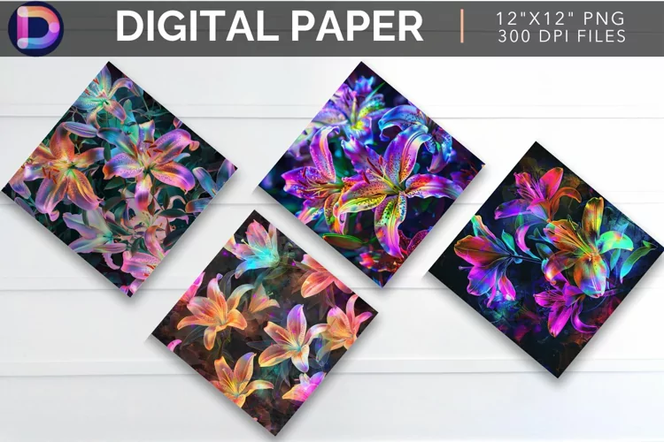 Neon Lily Flowers Digital Paper